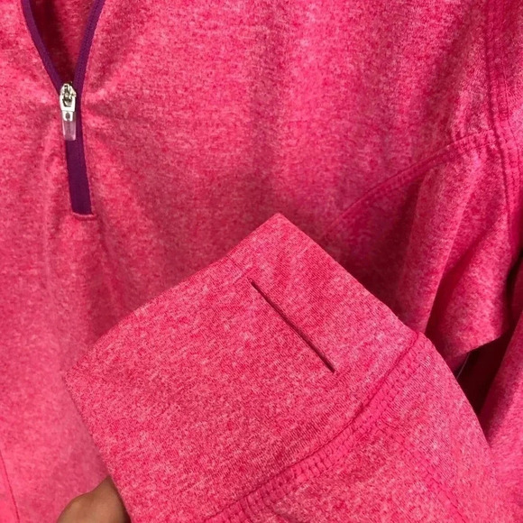 Reebok Slim Fit Quarter zip pullover athletic jacket,thumb hole,Heathered pink - Picture 3 of 9